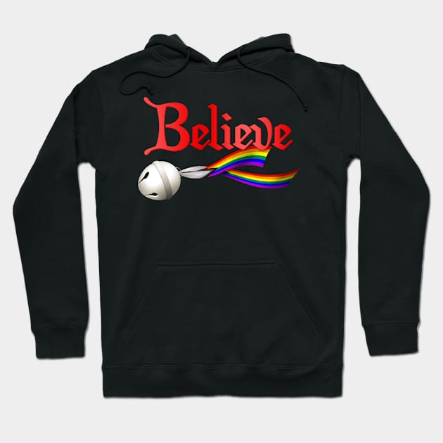 Believe Progress Pride LGBTQ Jingle Bell Hoodie by wheedesign